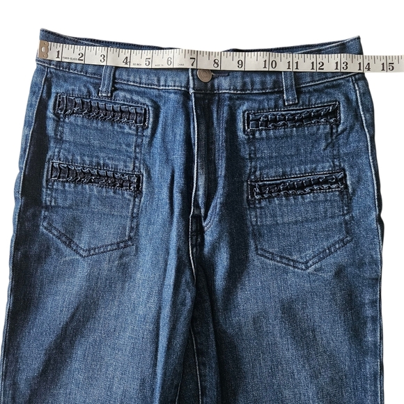 7 For All Mankind Georgia Pleated Pocket Flare Frayed Hem Jeans 27 Dark Winona 4 - Picture 8 of 14